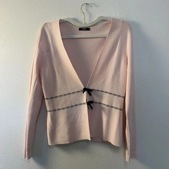 Alfani Womens Cardigan Preppy Chic Y2K Open Front Knit Bow Sweater Coquette Pink - Picture 2 of 10